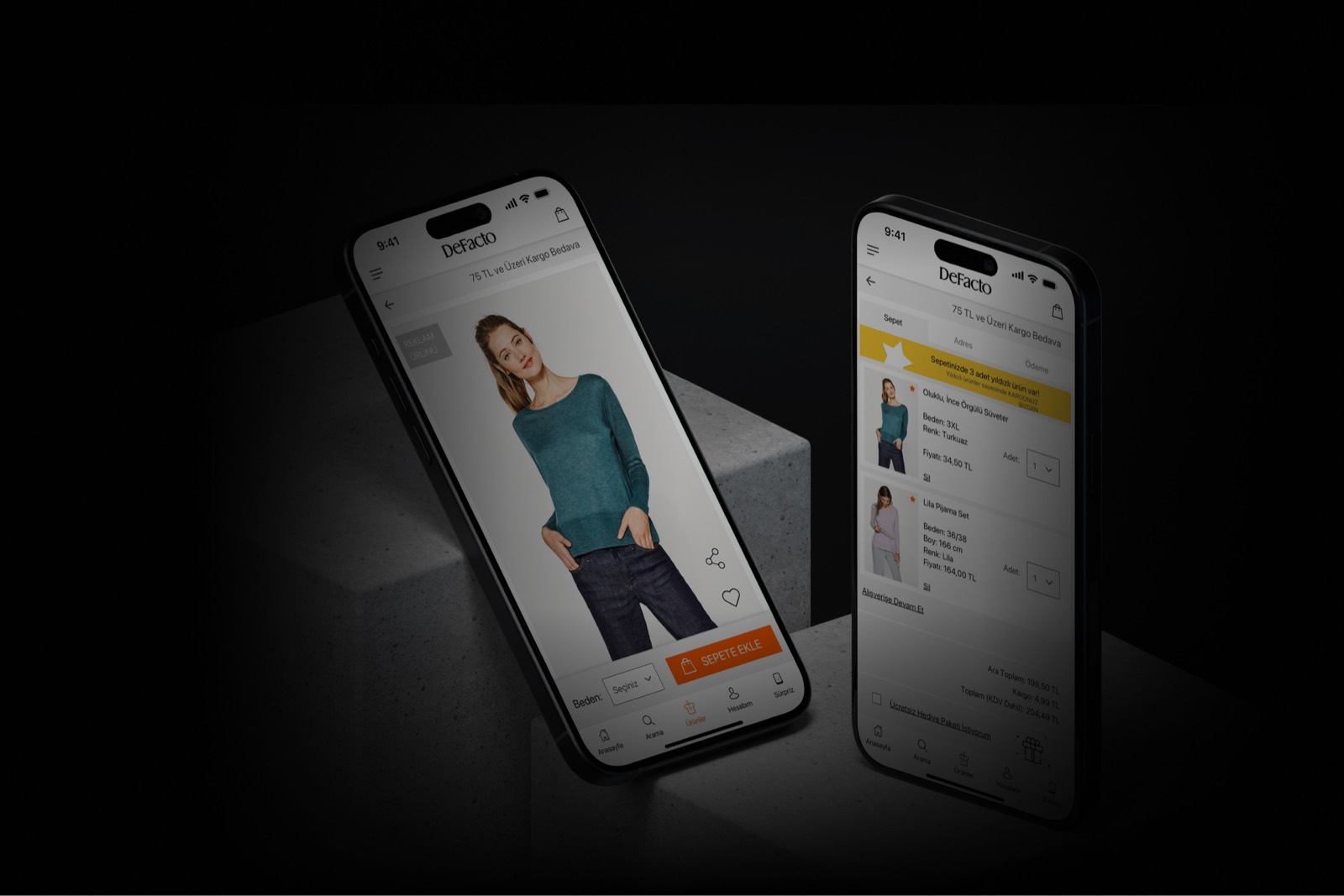 DeFacto fashion e-commerce app screens
